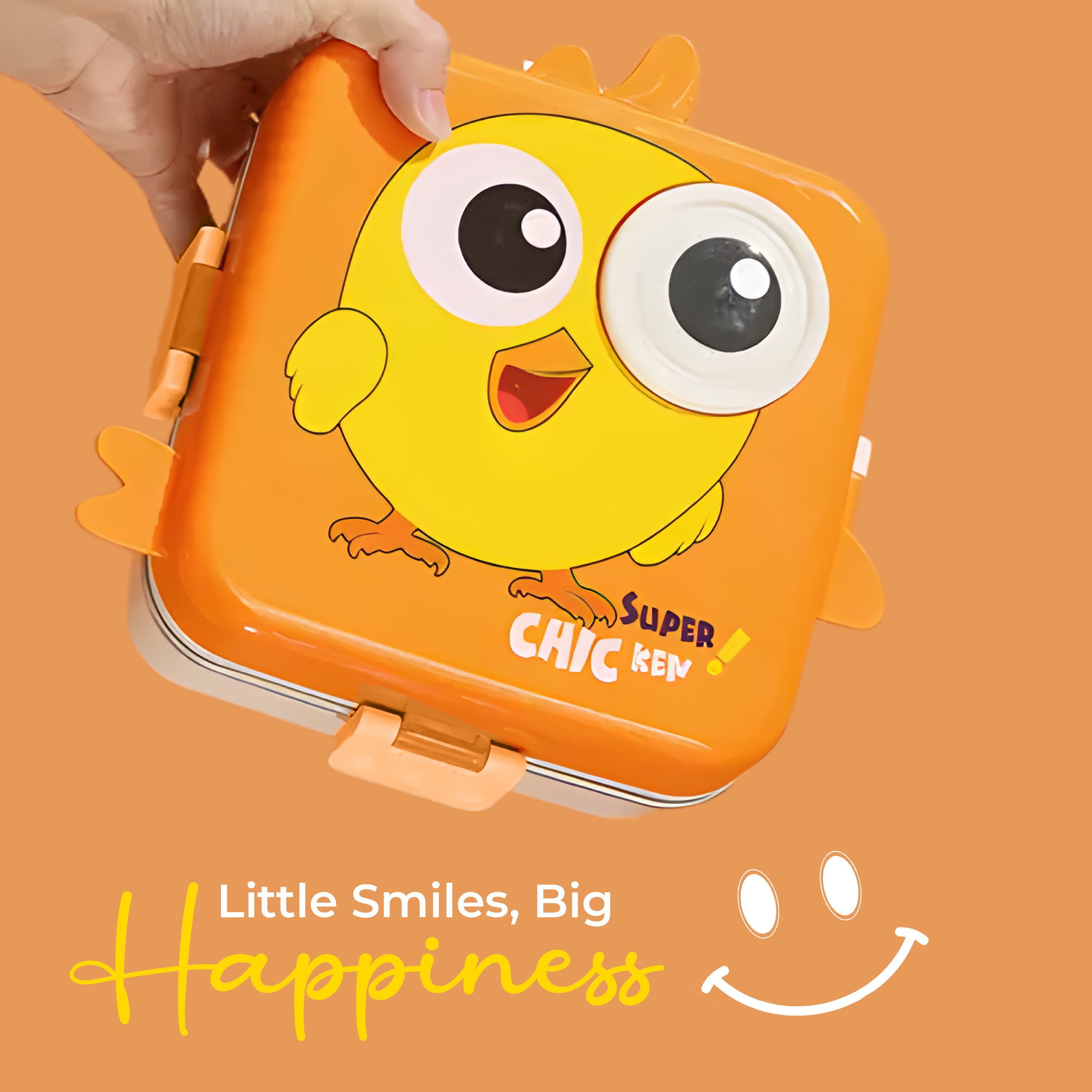 Super Birdy Lunch Box for Kids - Bento Box with 3 Compartments, Leak Proof Tiffin Box for School, BPA Free with Tray, Spoon & Fork | 1120ml + 70ml (Bird, Yellow)