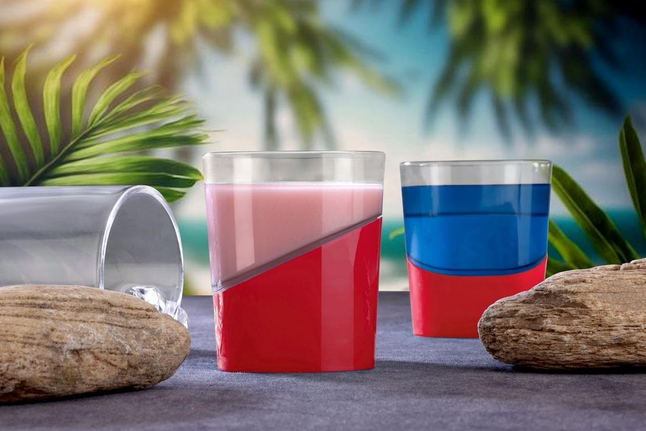 Square Water Jug with Lid & 4 Glass Set - BPA-Free Plastic, 1800ml Jug & 300ml Glass, Red