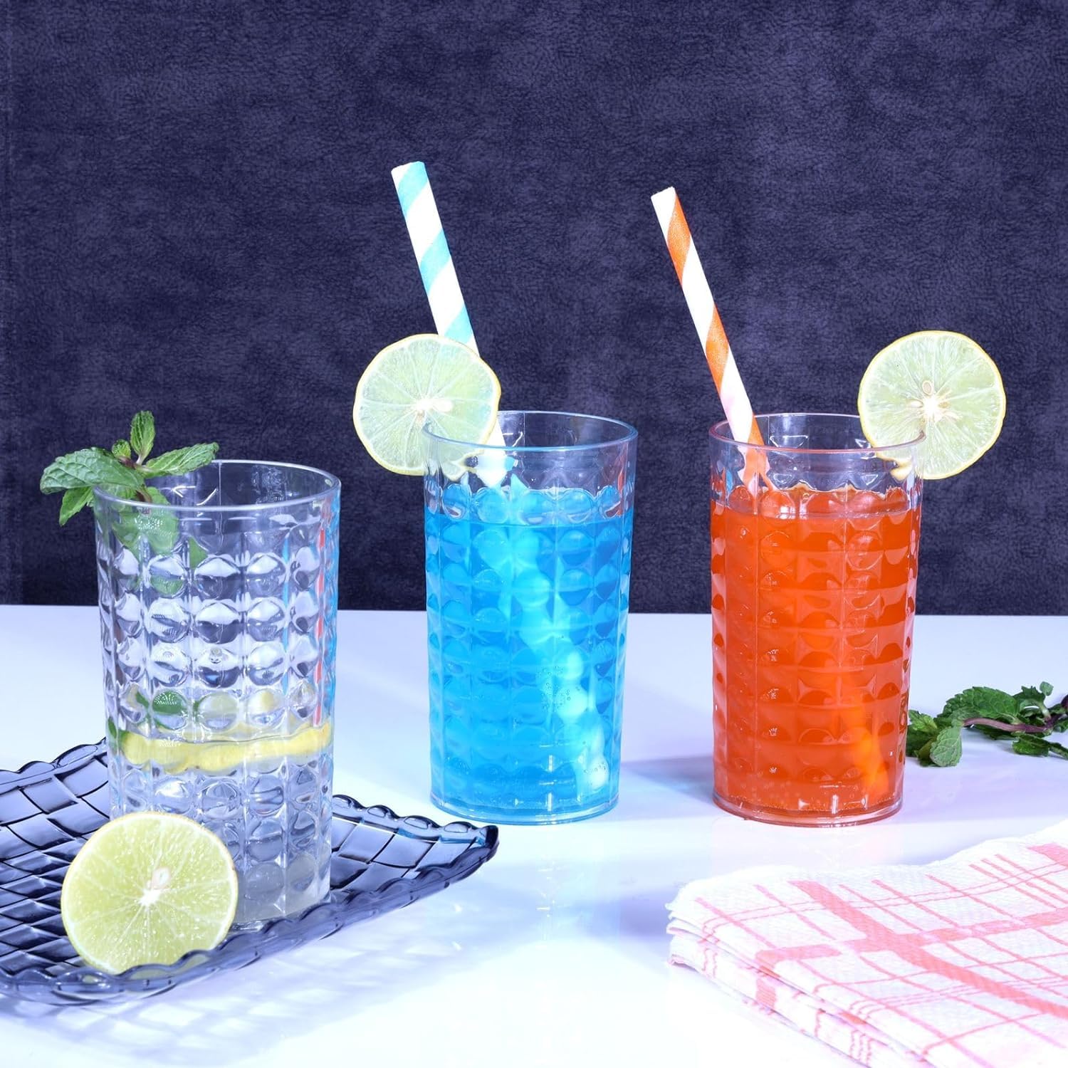 Premium Unbreakable Drinking Glass Set of 6, 300ml - Crystal Diamond Design, Clear