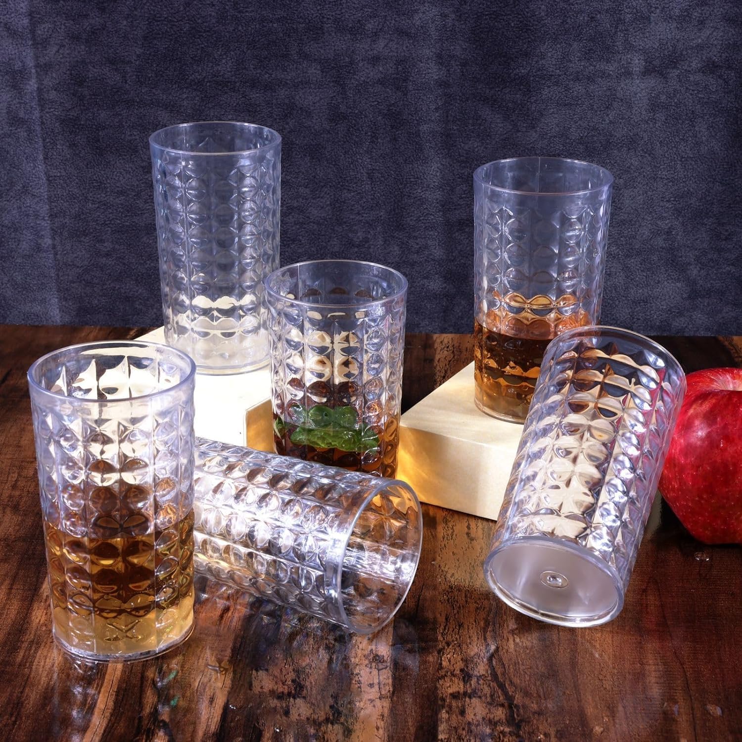 Premium Unbreakable Drinking Glass Set of 6, 300ml - Crystal Diamond Design, Clear