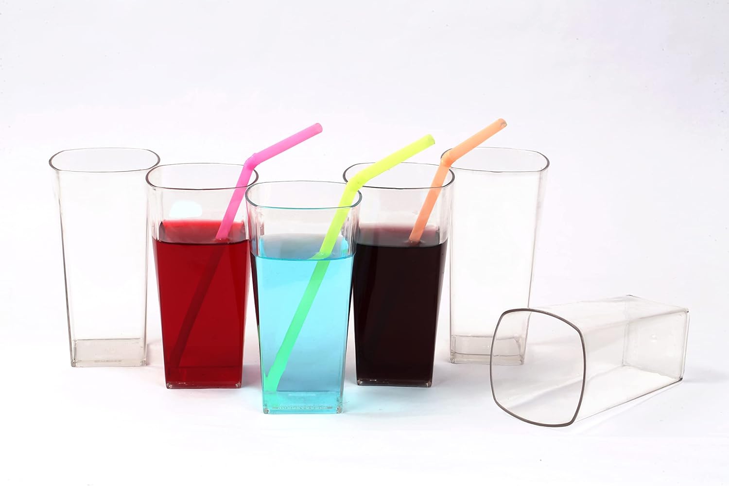 Stylish Square Glass Set of 6, 300ml - Unbreakable Transparent Plastic, Water/Juice/Beer Glass