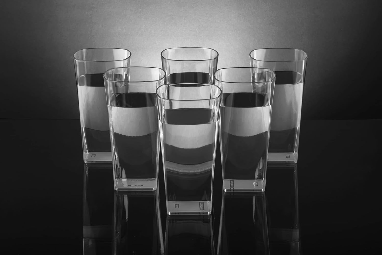 Stylish Square Glass Set of 6, 300ml - Unbreakable Transparent Plastic, Water/Juice/Beer Glass