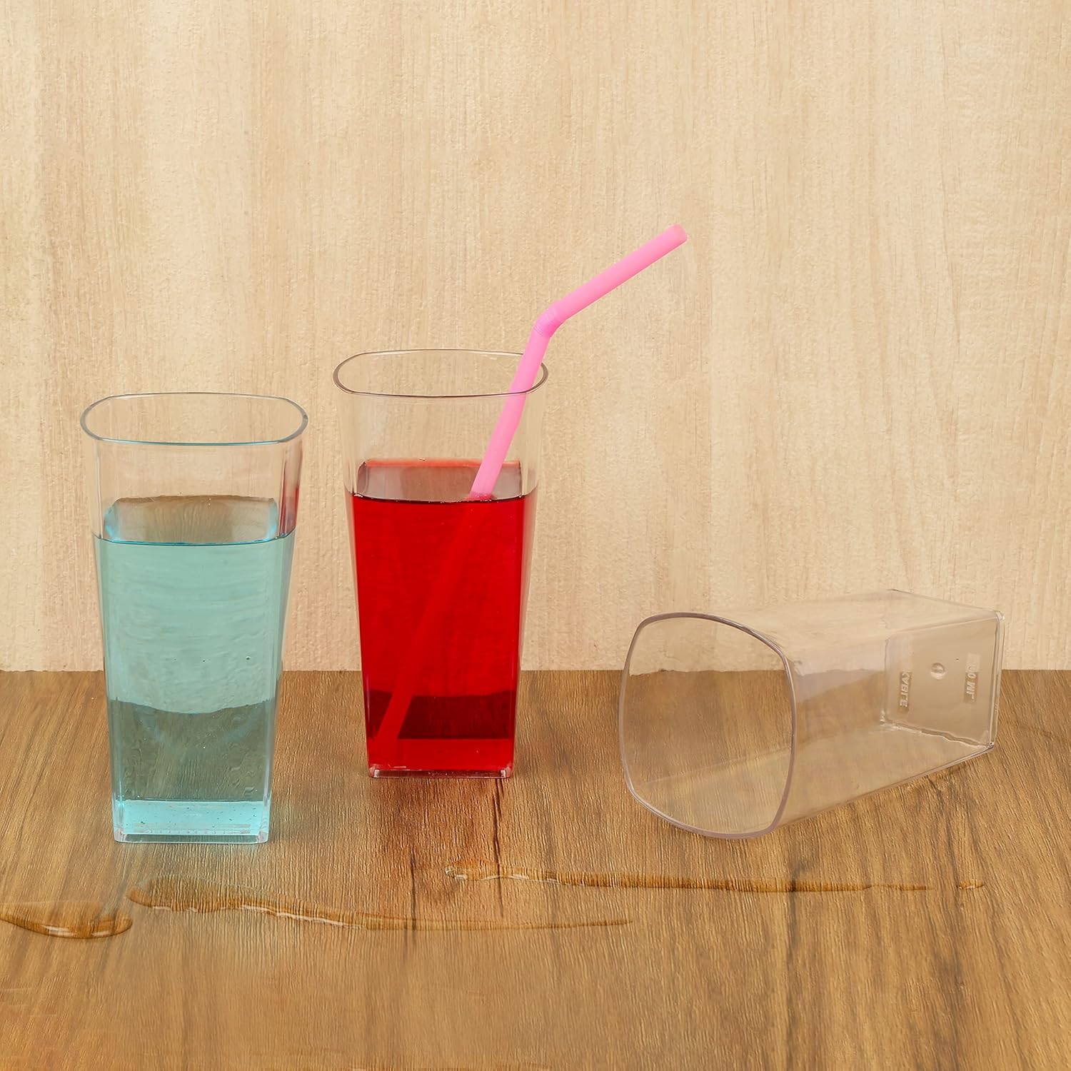 Stylish Square Glass Set of 6, 300ml - Unbreakable Transparent Plastic, Water/Juice/Beer Glass