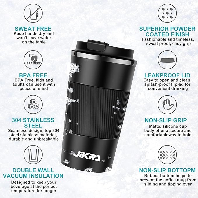 Insulated Coffee Travel Mug 380ml - Stainless Steel Vacuum Tumbler with Spill Proof Lid, Double Wall, Hot & Cold