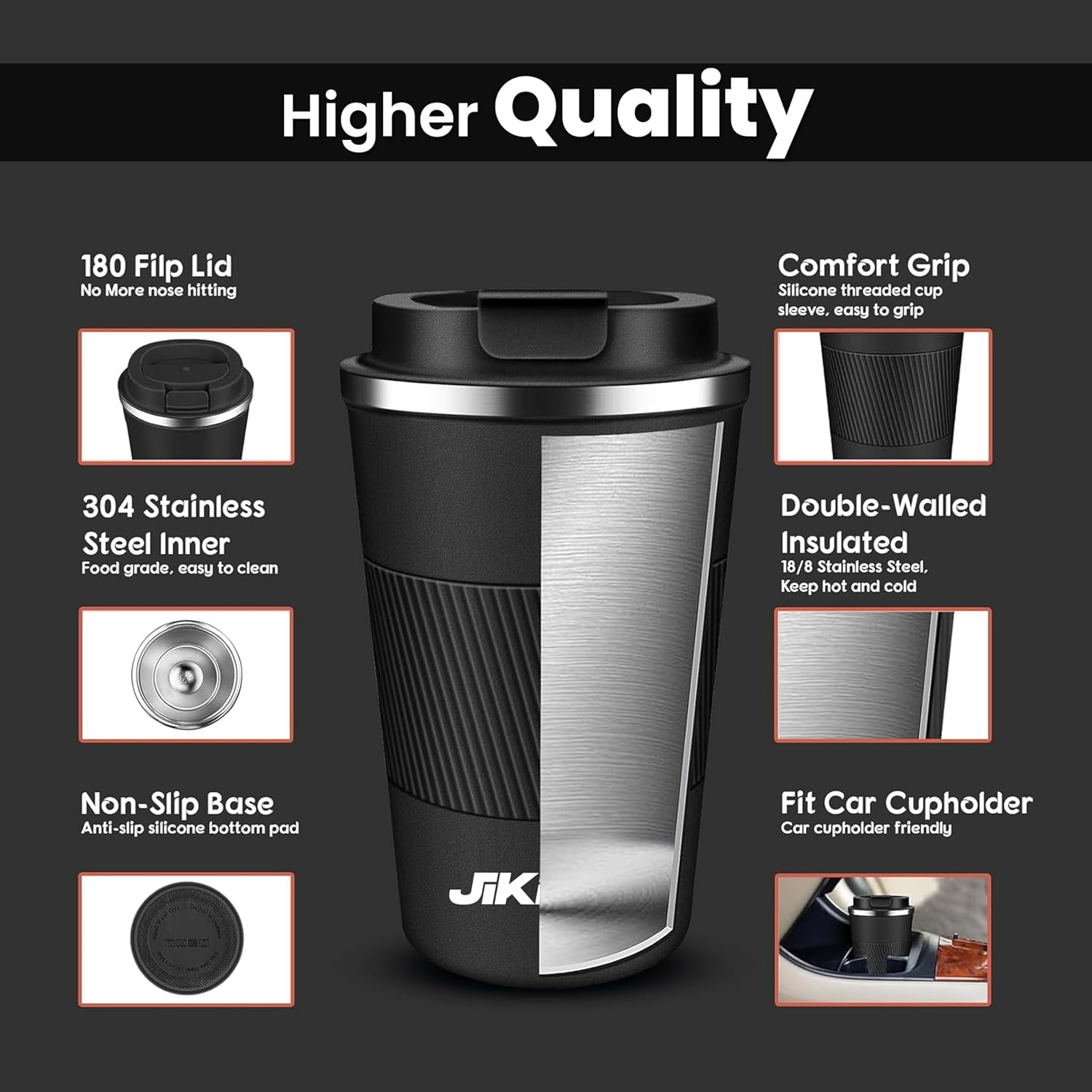 Insulated Coffee Travel Mug 380ml - Stainless Steel Vacuum Tumbler with Spill Proof Lid, Double Wall, Hot & Cold