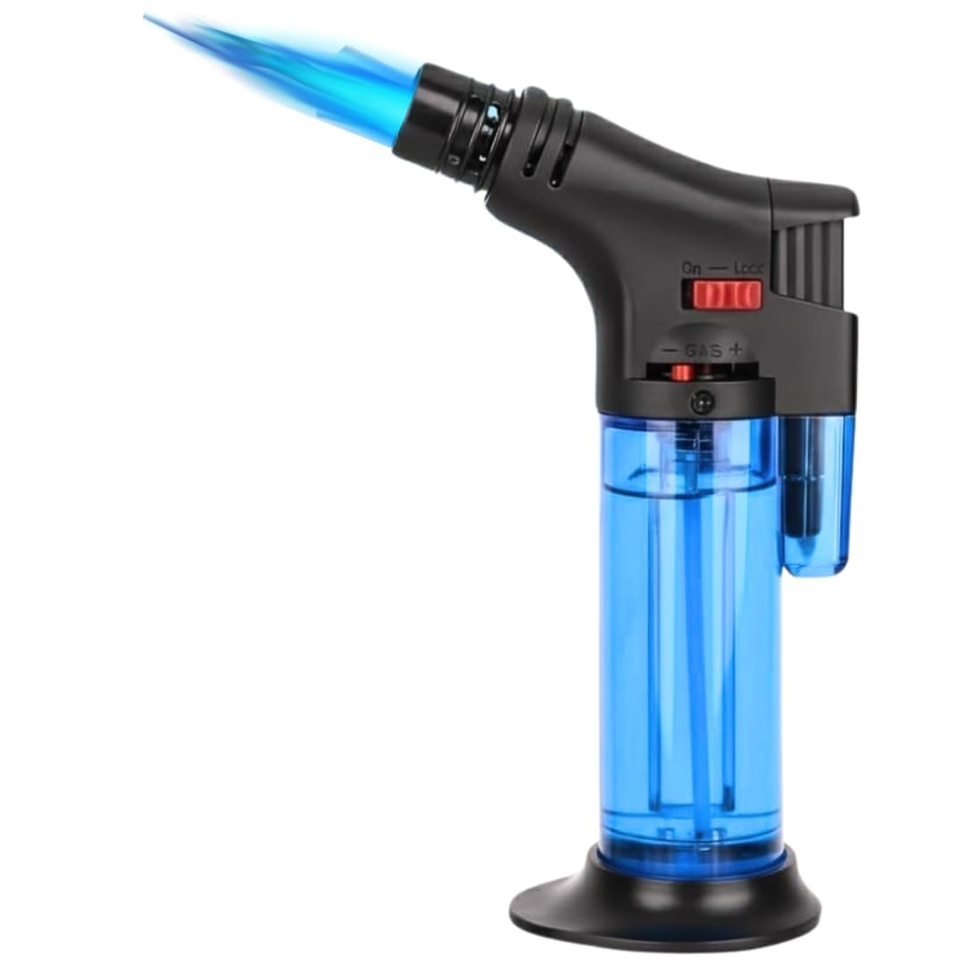 Jet Flame Gas Lighter - Windproof, Refillable, Torch Lighter with Safety Lock & Clear Fuel Tank