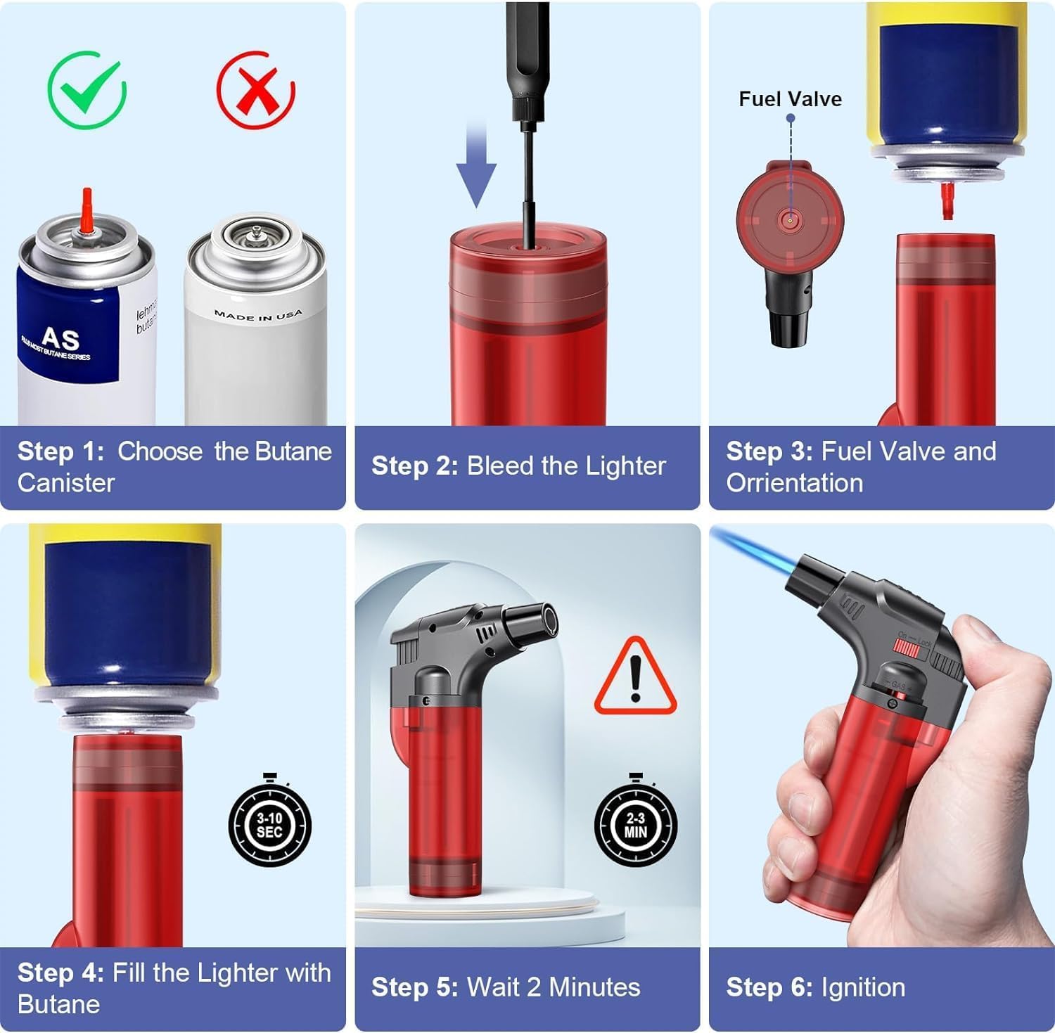 Jet Flame Gas Lighter - Windproof, Refillable, Torch Lighter with Safety Lock & Clear Fuel Tank