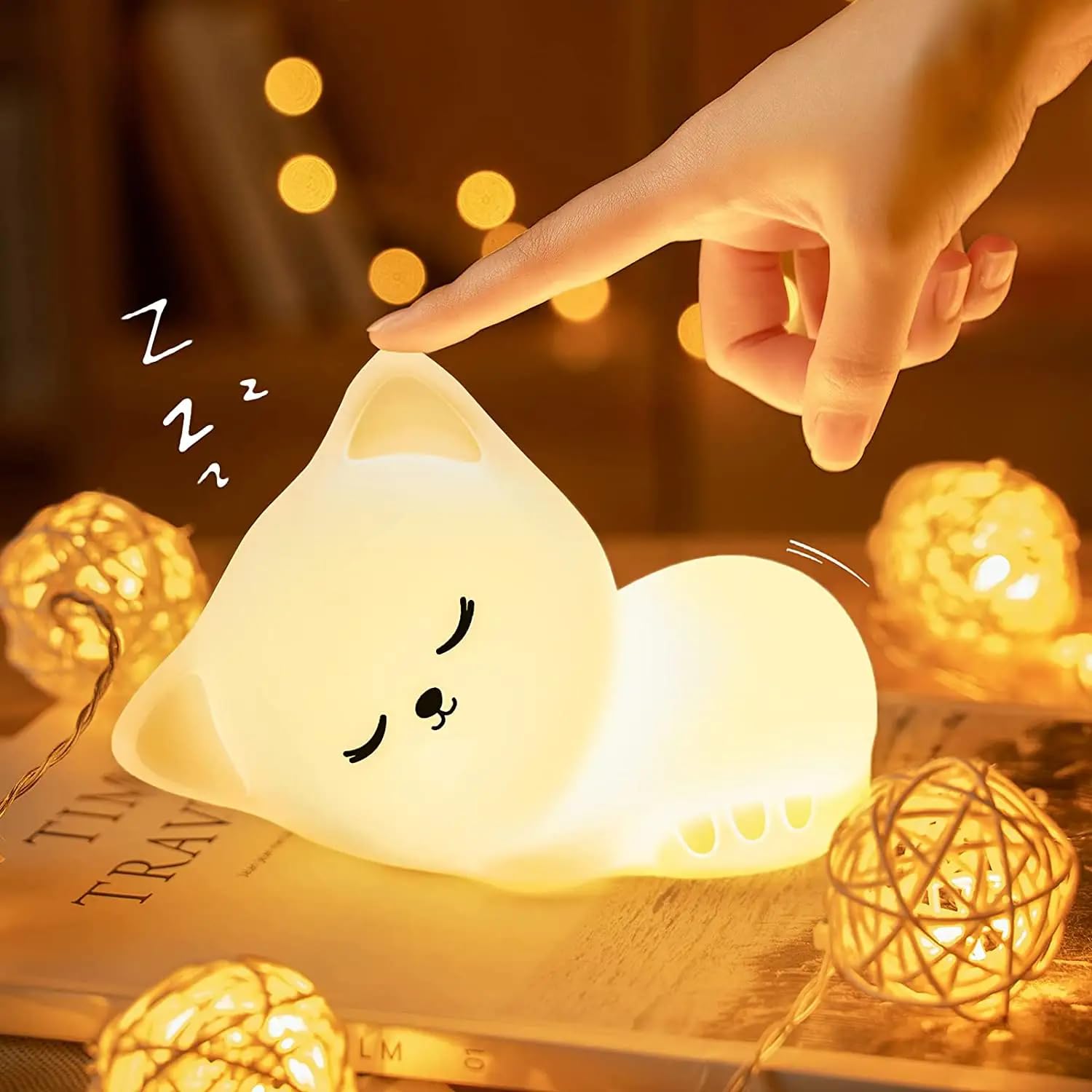 Sleeping Cat Rechargeable Silicone Night Lamp - LED Light, Kids Night Light, Nursery Decor, Birthday Gift, Multicolor
